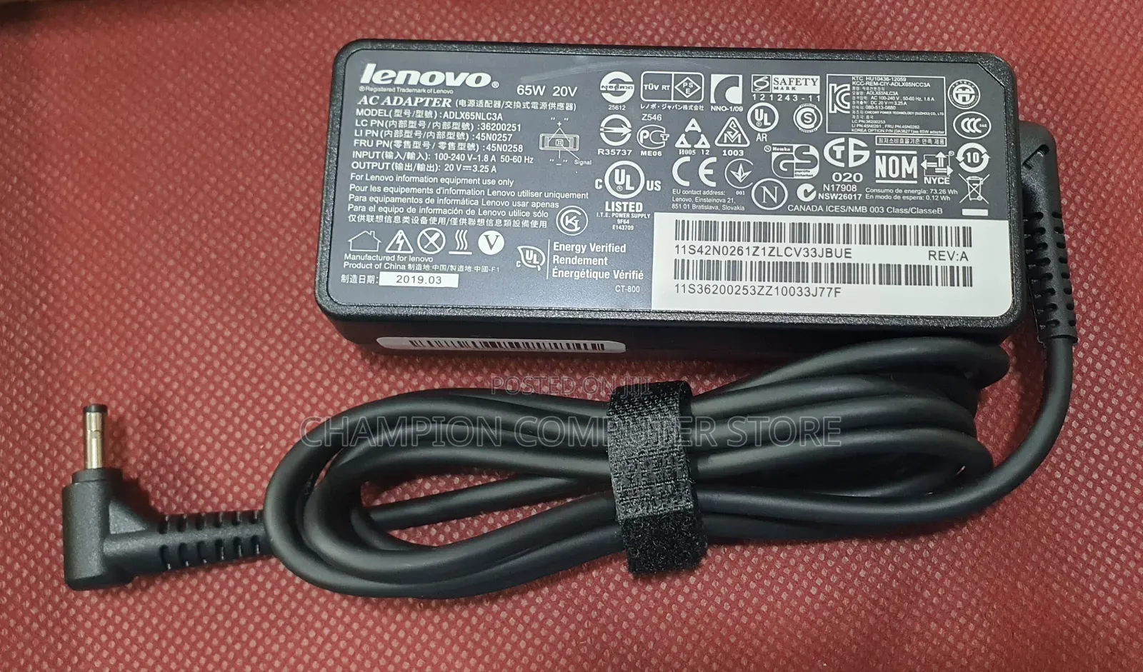 Lenovo 65W Small Pin 20V 3.25A Round Tip 4.0x1.7mm AC Adapter Charger