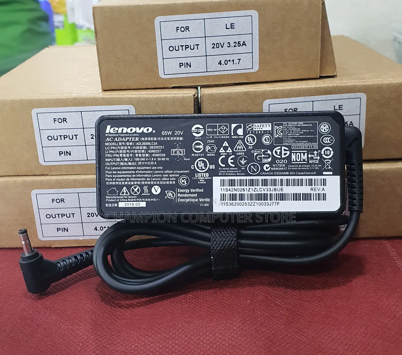 Lenovo 65W Small Pin 20V 3.25A Round Tip 4.0x1.7mm AC Adapter Charger