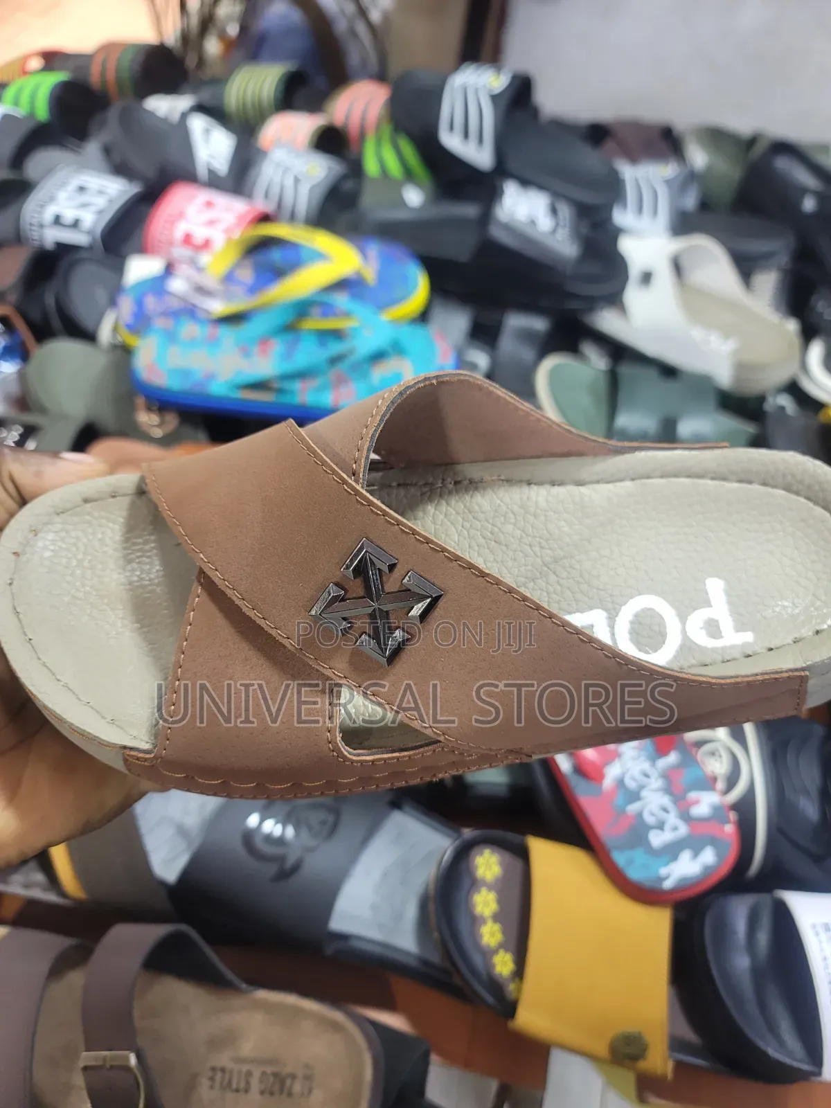 Brown Cross-Strap Slide Sandals