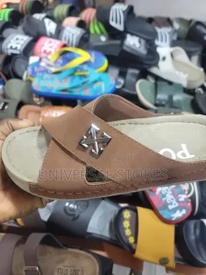 Brown Cross-Strap Slide Sandals