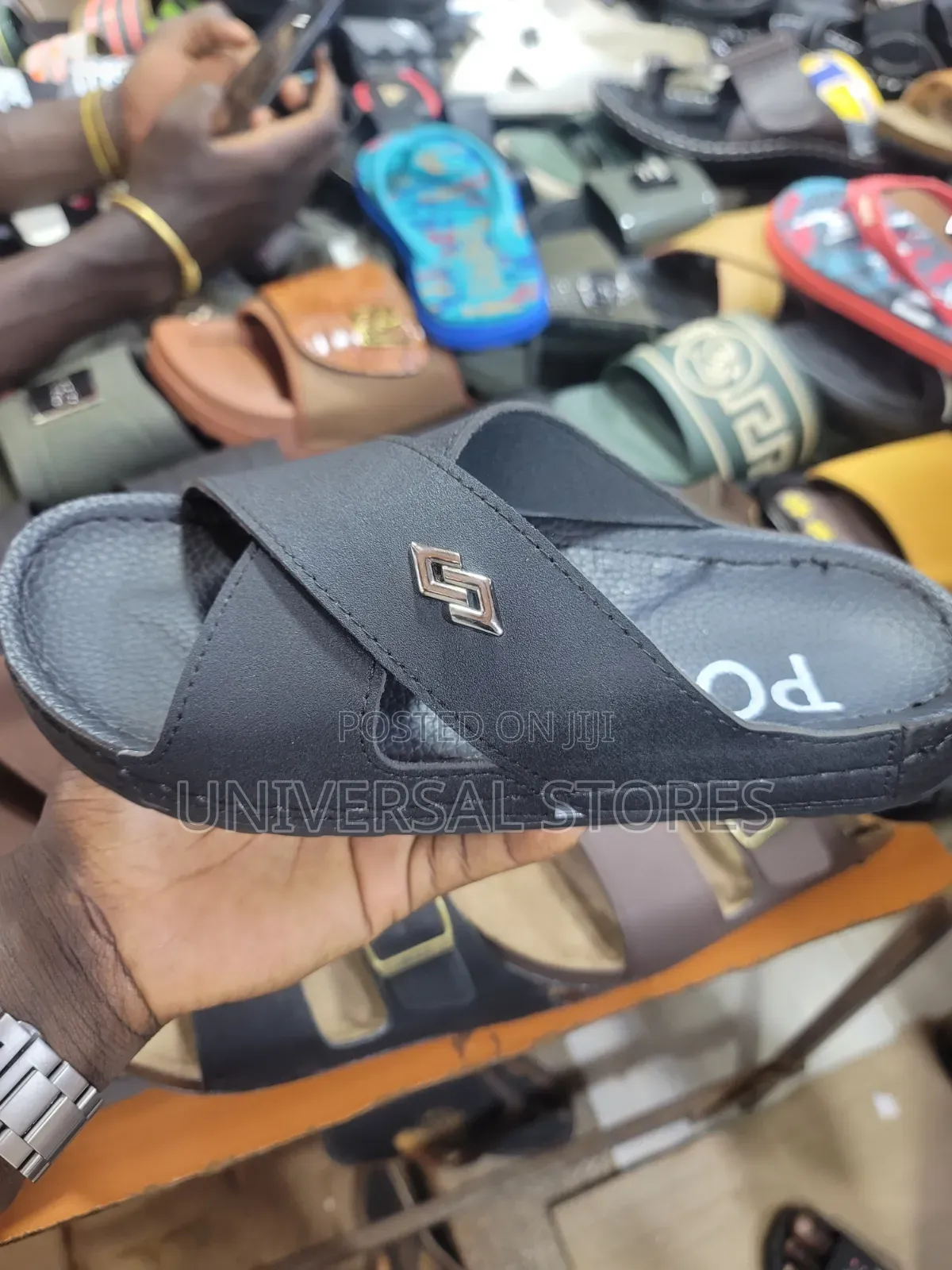 Black Cross-Strap Slide Sandals