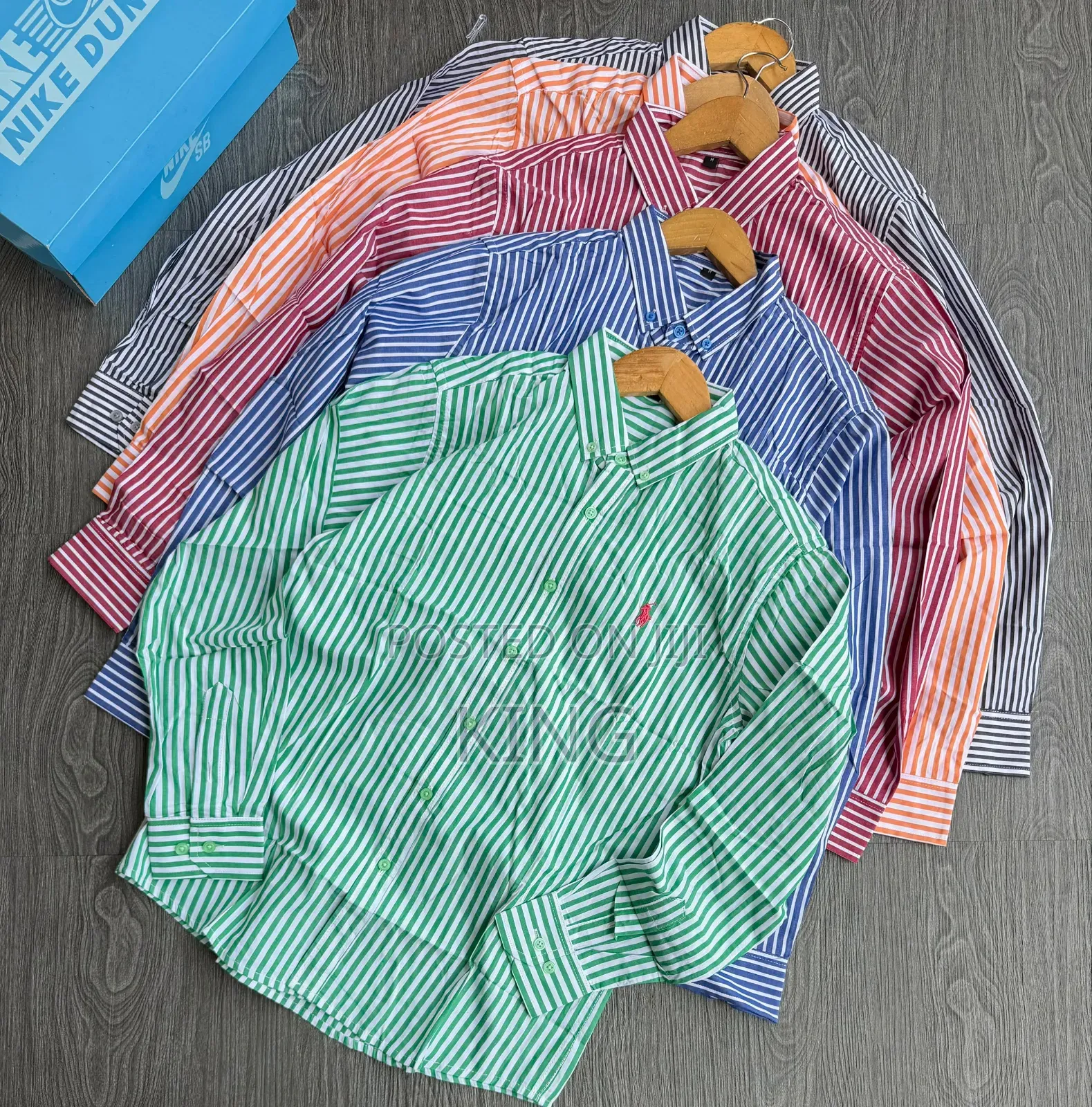 Long-Sleeved, Button-Down Striped Polo Shirts