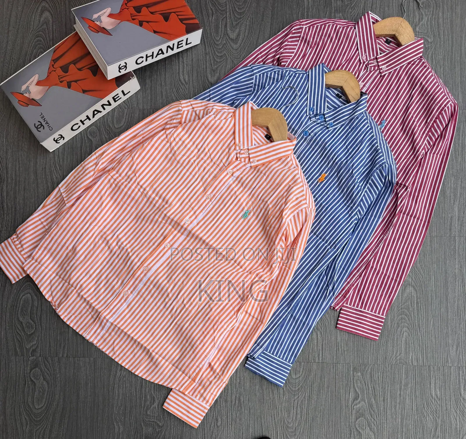 Long-Sleeved, Button-Down Striped Polo Shirts