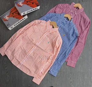 Long-Sleeved, Button-Down Striped Polo Shirts