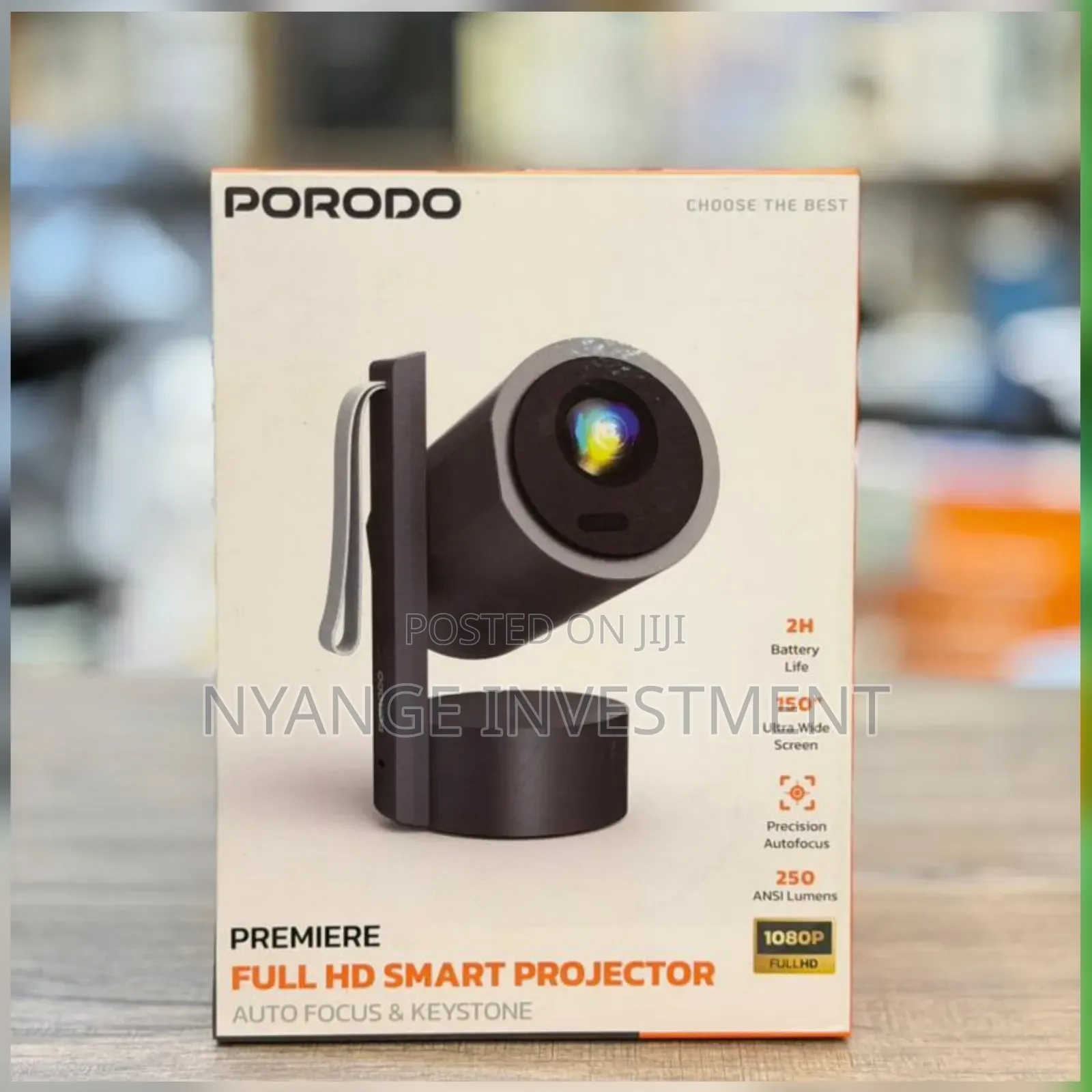 Porodo Premiere Rechargeable Android Smart Projector, 250 ANSI Lumens