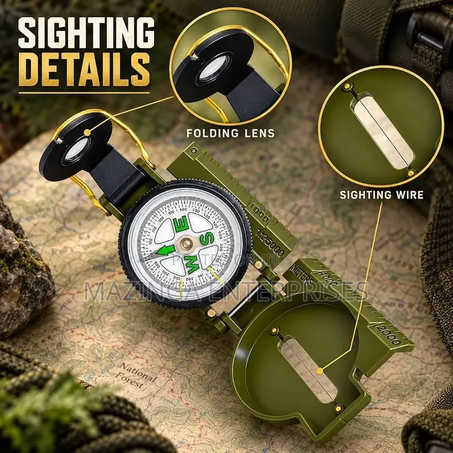 Military-Style Lensatic Marching Navigation, Surveying Compass