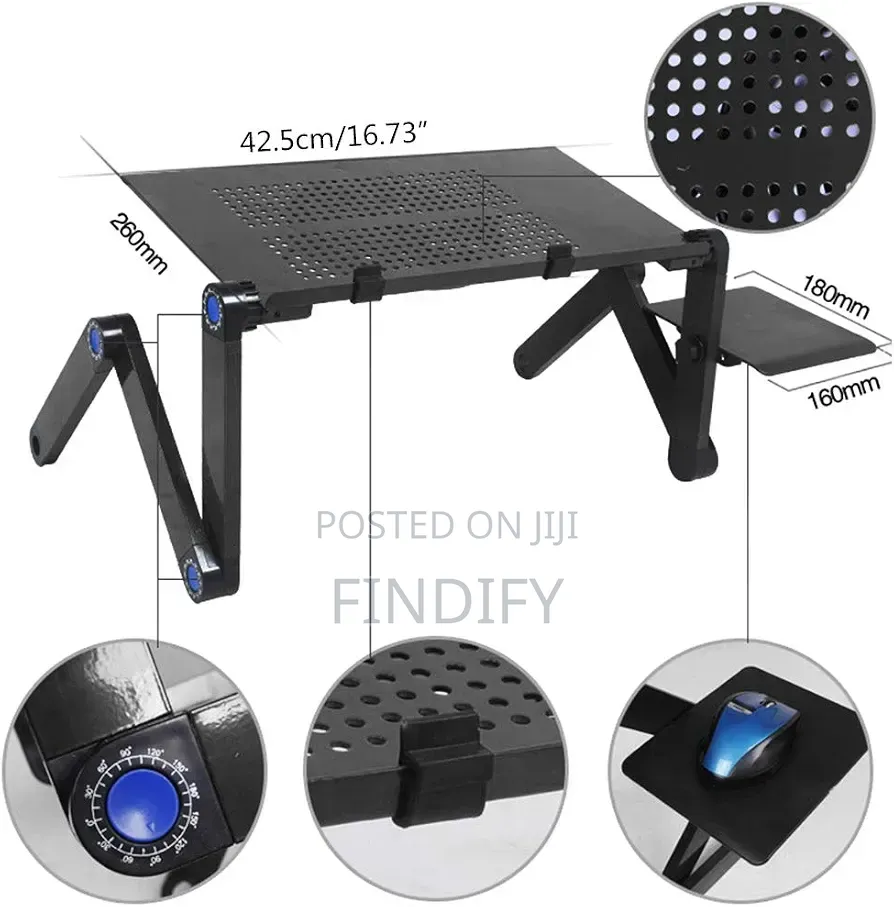 Adjustable Foldable Aluminum Laptop Table Desk Stand Cooling Fan Mouse