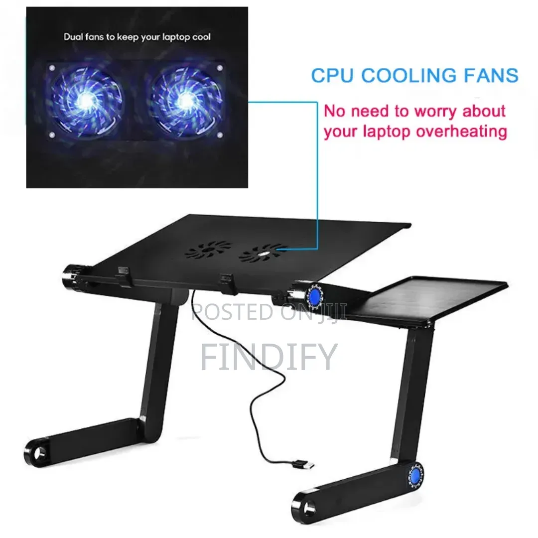 Adjustable Foldable Aluminum Laptop Table Desk Stand Cooling Fan Mouse