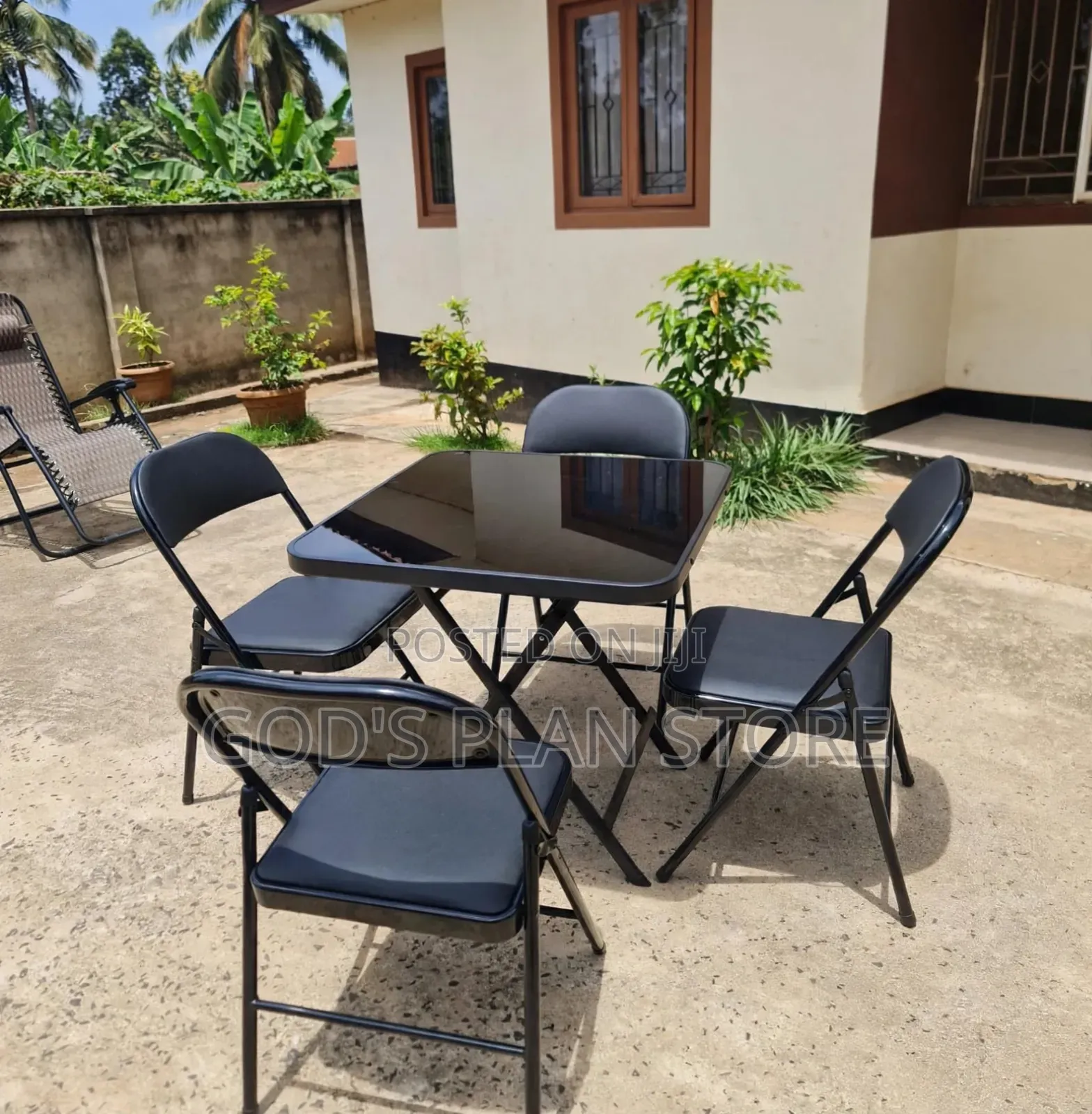 5 Piece Foldable Glass Table and Foldable Chairs