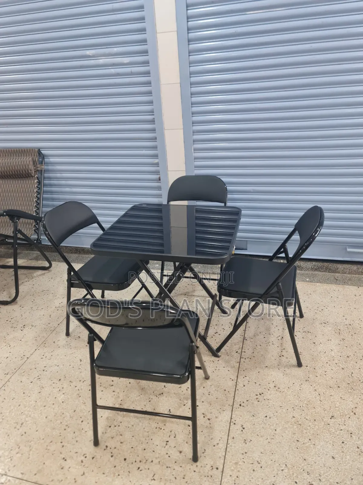 5 Piece Foldable Glass Table and Foldable Chairs