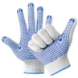 Cotton Knitted Safety Gloves With Blue PVC Dot Grips on the Palm