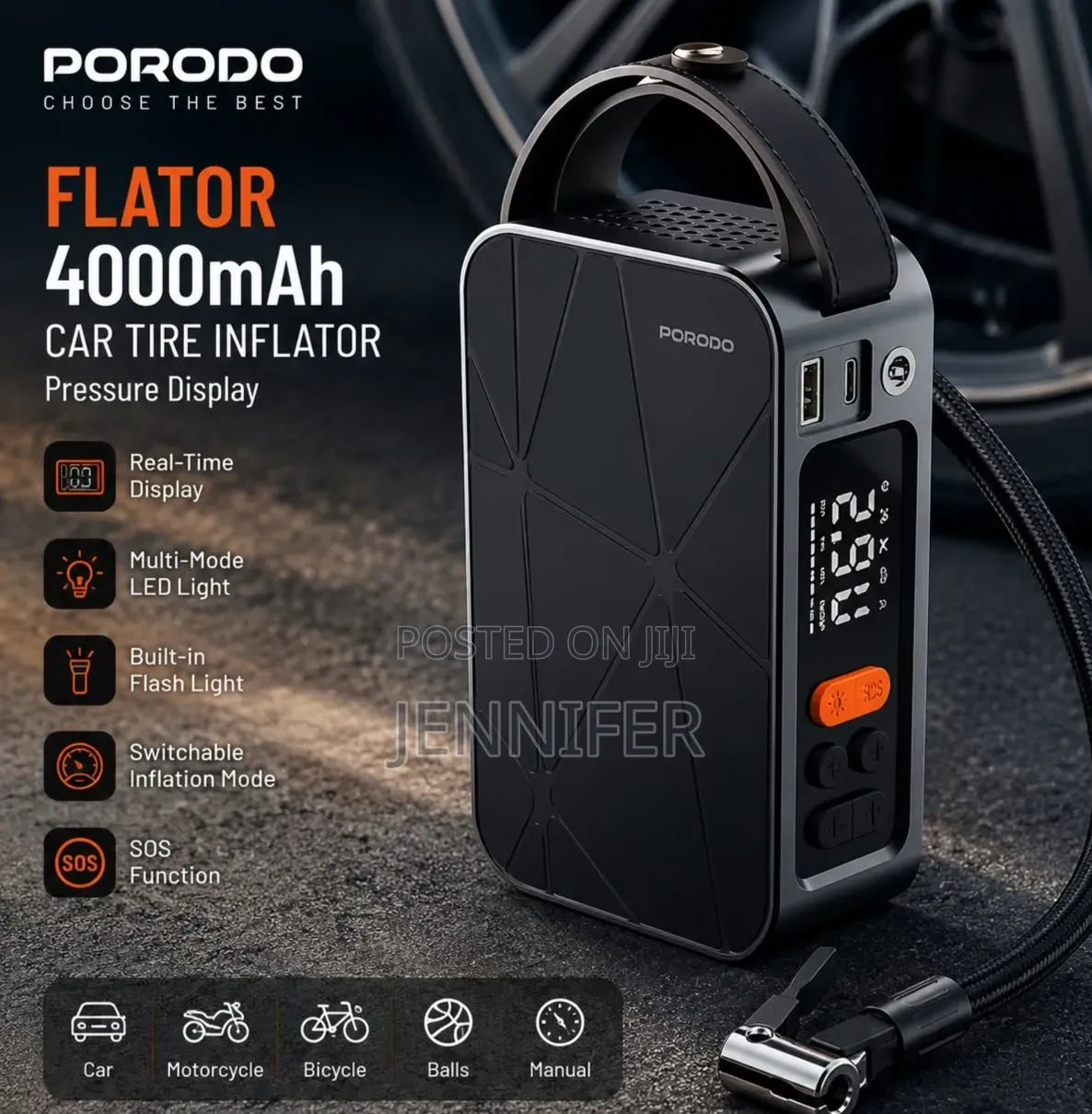 Porodo Flator 4000mAh Portable Car Tire Inflator
