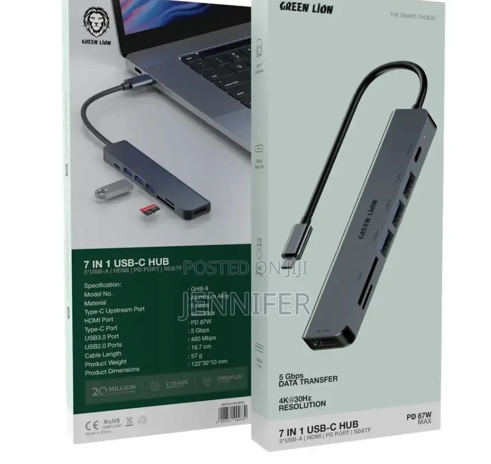 Green Lion 7-in-1 USB-C Hub - Gray
