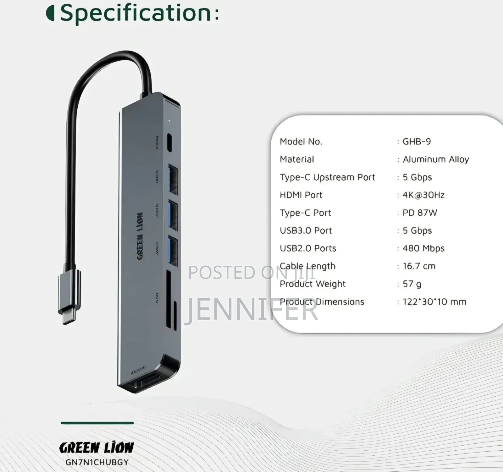 Green Lion 7-in-1 USB-C Hub - Gray