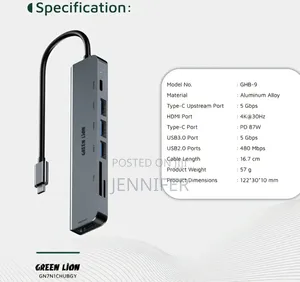 Green Lion 7-in-1 USB-C Hub - Gray