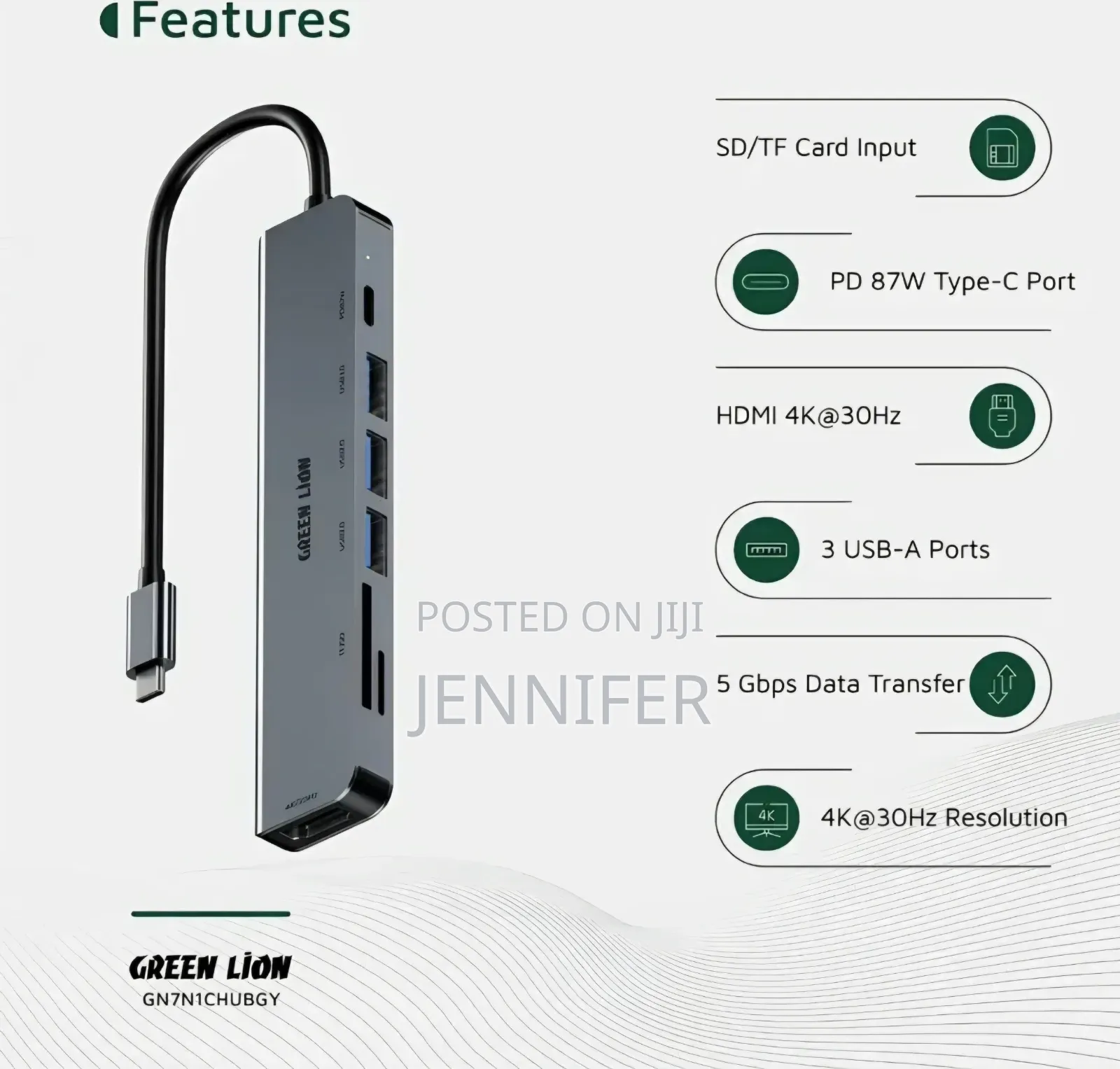 Green Lion 7-in-1 USB-C Hub - Gray