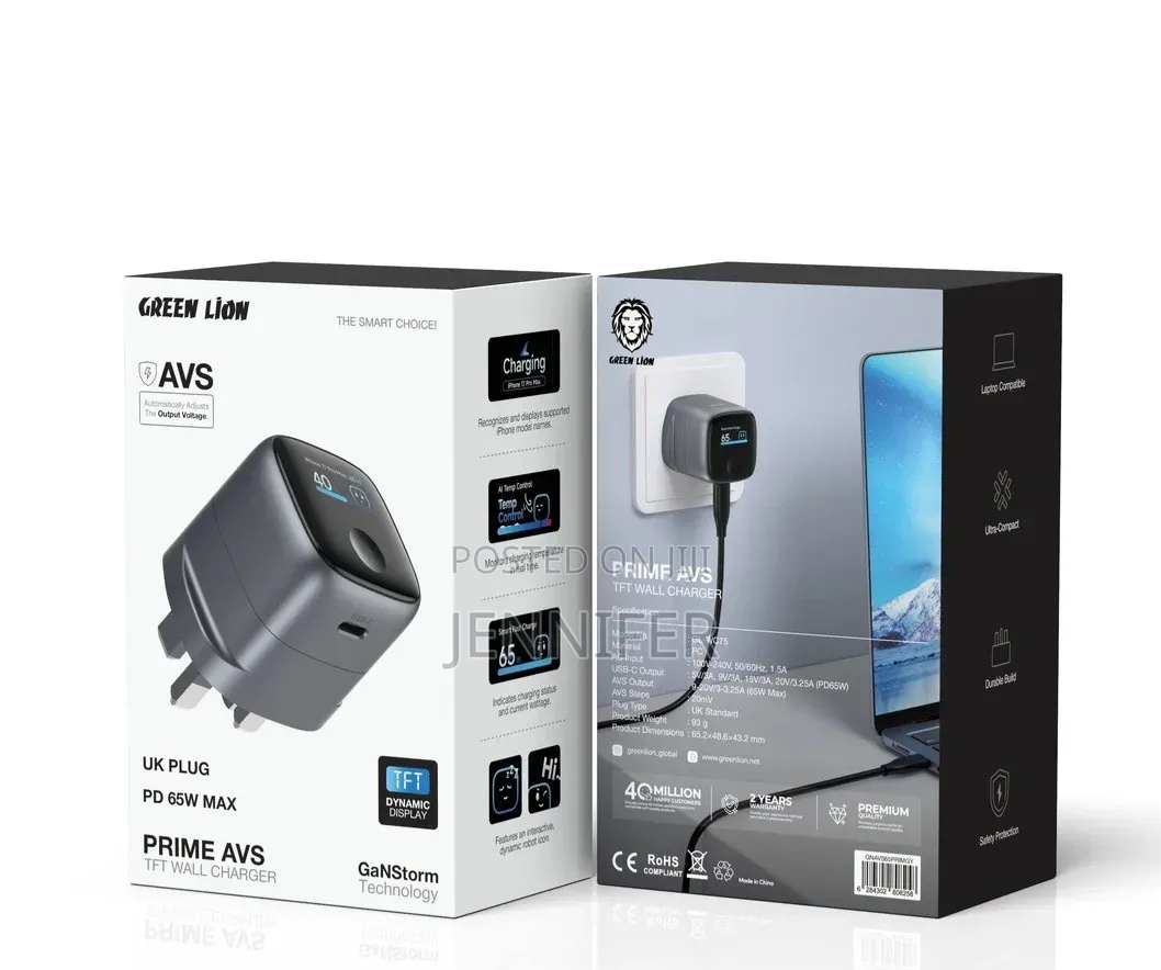 Green Lion Prime AVS TFT Wall Charger With GaNStorm Technology
