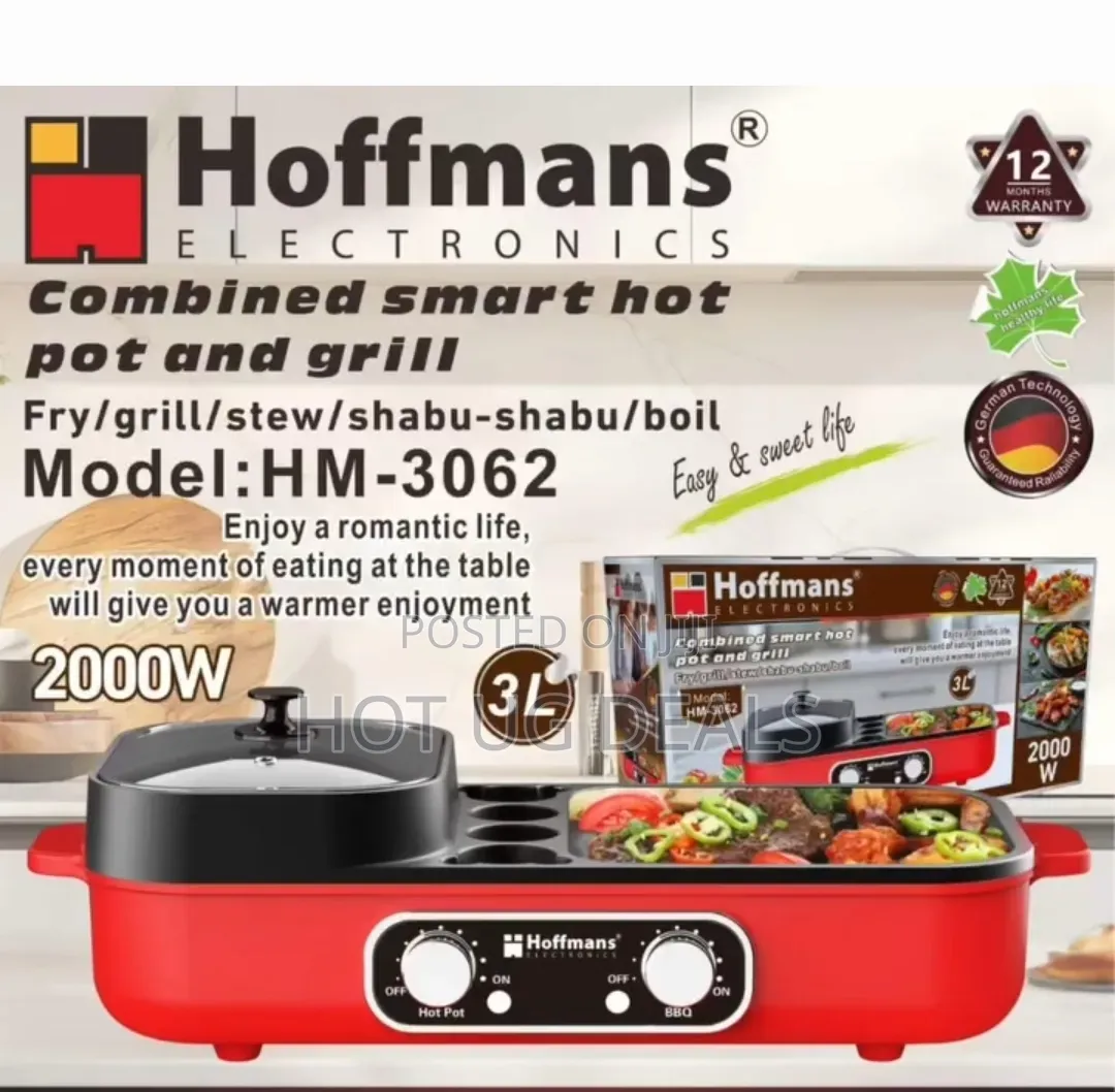Hoffmans 3L Smart Hot Pot and Grill Machine – 2000W (Model HM-3062)