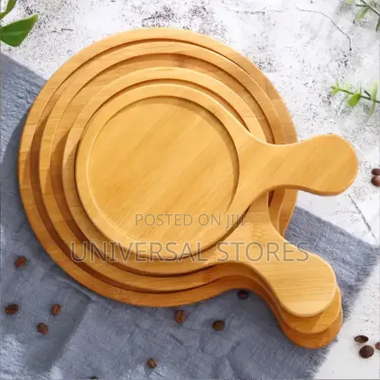 Round Bamboo Pizza Serving Board and Paddle Set,