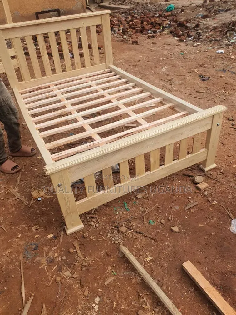 Varnished 4 by 6 Strong Wooden Bed