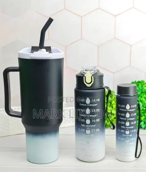 3-in-1 Motivational Water Bottle Set & Insulated Travel Tumbler