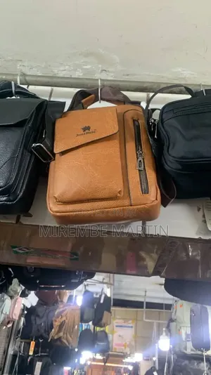 Black Leather-Look Men's Crossbody