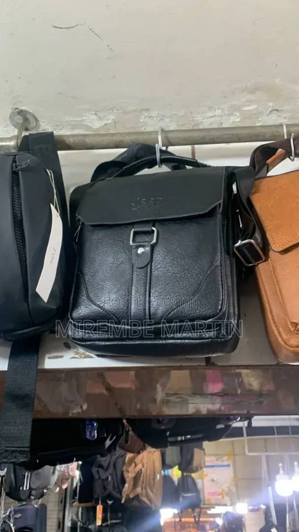 Black Leather-Look Men's Crossbody
