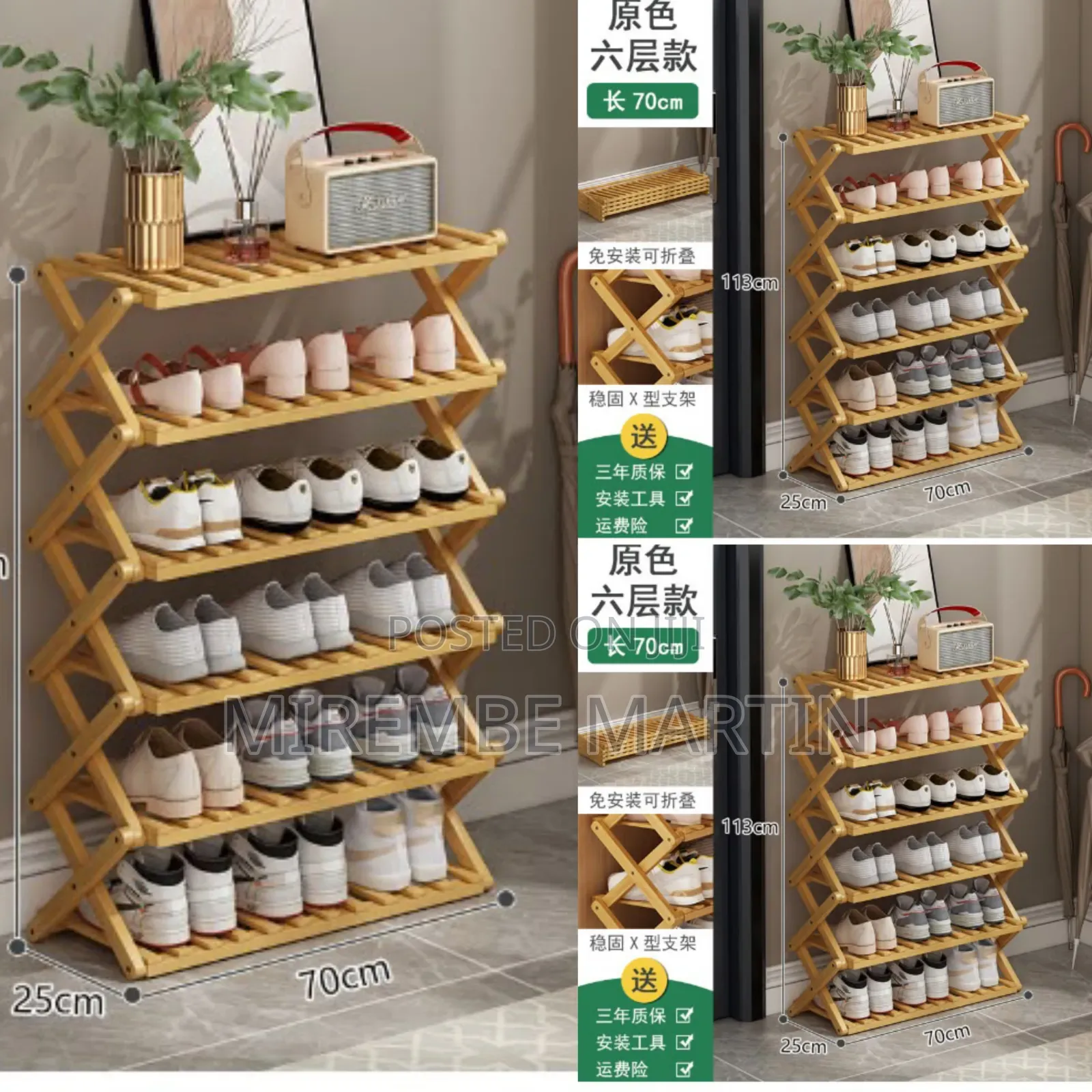 6 Layer Bamboo Collapsable Shoe Rack