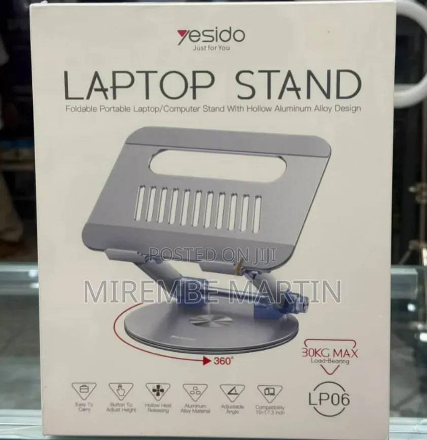 YESIDO LP06 Laptop Stand – 360° Rotating Aluminum Alloy, Foldable, H