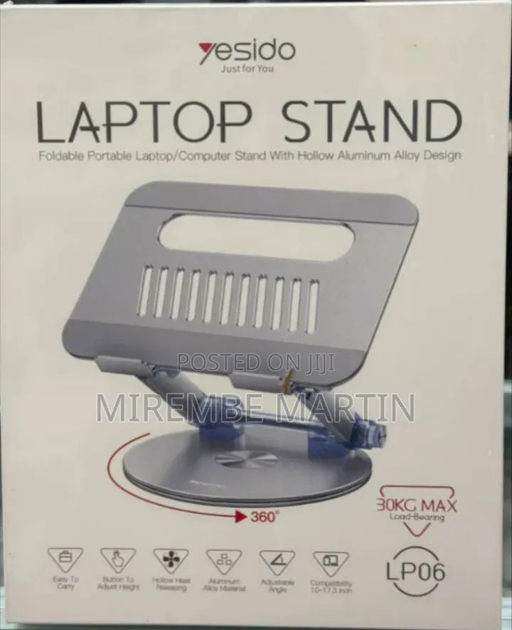 YESIDO LP06 Laptop Stand – 360° Rotating Aluminum Alloy, Foldable, H
