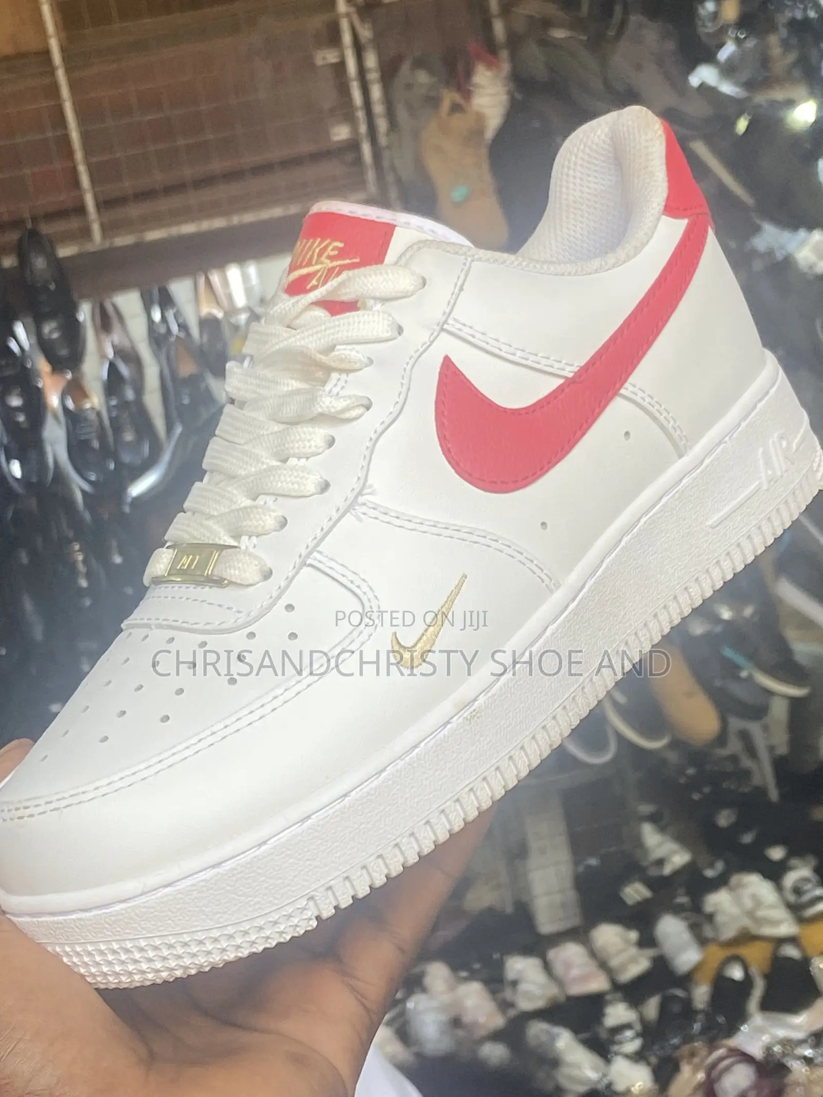 Nike Airforce 1white With Red Swoosh and Gold