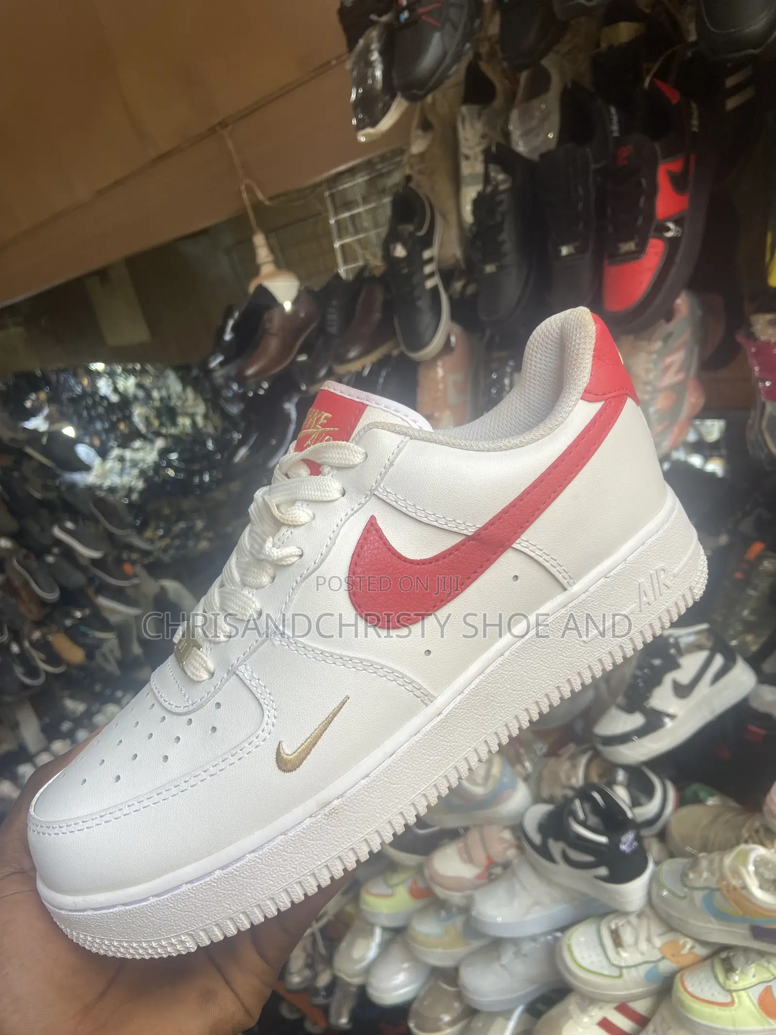Nike Airforce 1white With Red Swoosh and Gold