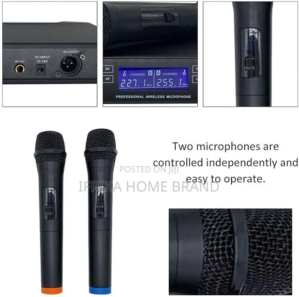 Wire-Less Microphone Digital Display Mic System Set With Dual Handheld
