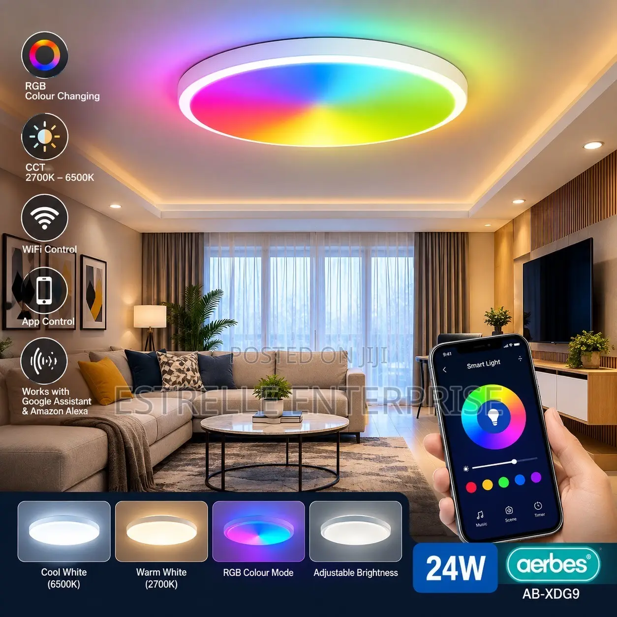 24W Aerbes Smart WiFi Ceiling Light RGB+CCT – AB-XDG9