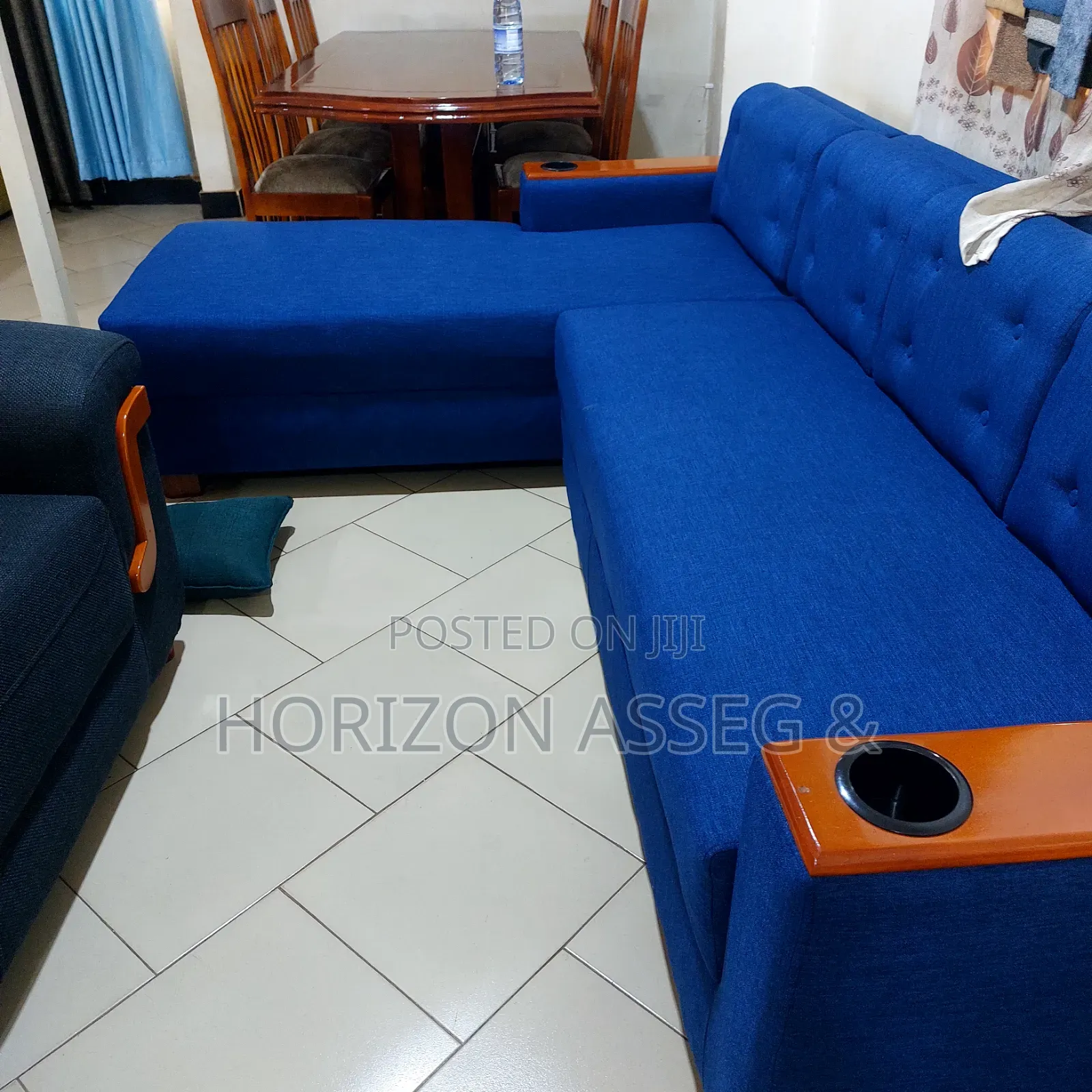 Sofa Sets 5 Seater High Density Fabric Blue