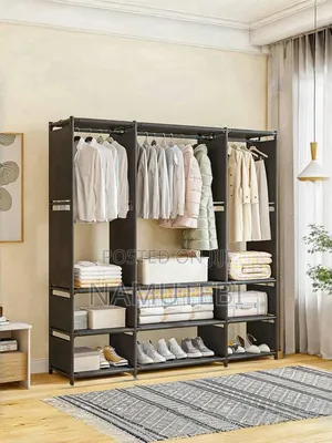 Three Column Metal and Fabric Wardrobe Organizer