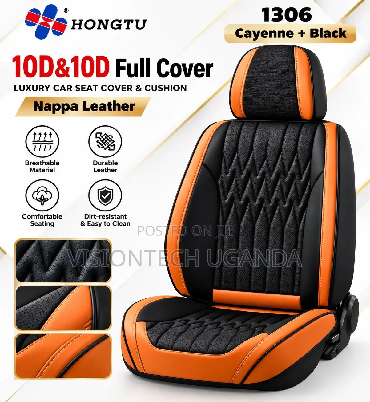 Premium 10D Car Seat Covers – Black & Orange