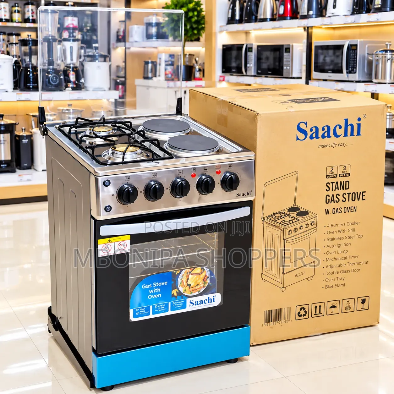 Saachi 4-Burner Gas Cooker With Electric Hot Plates & Oven