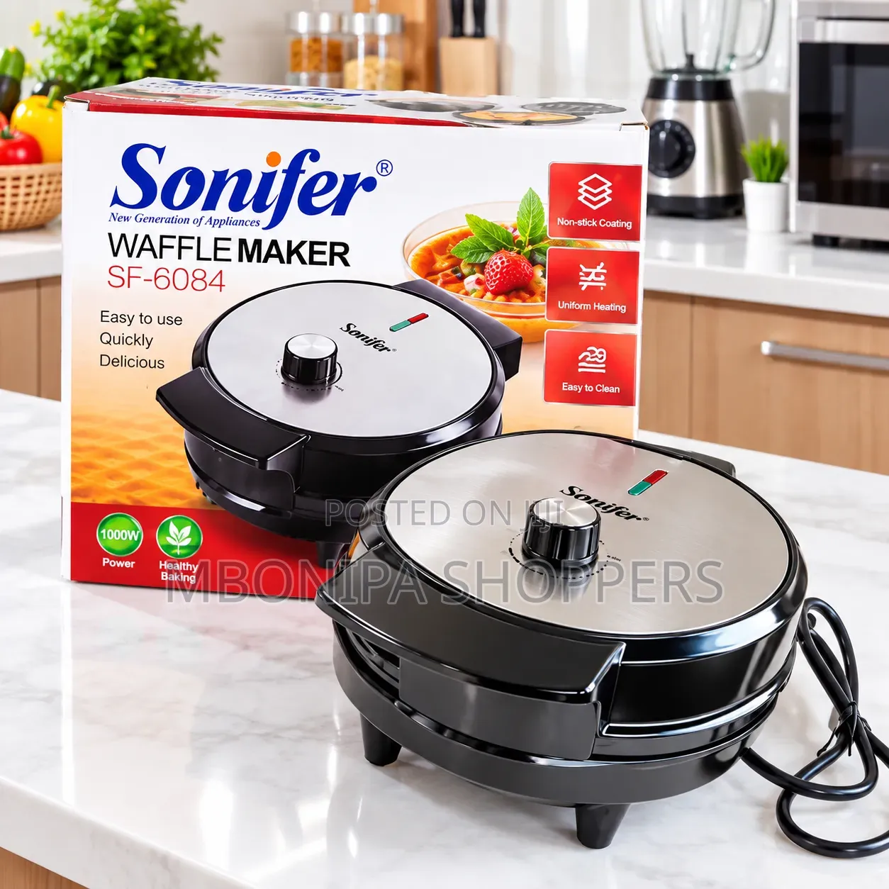 Sonifer SF-6084 1000W Electric Waffle Maker –Non-Stick & Easy to Clean