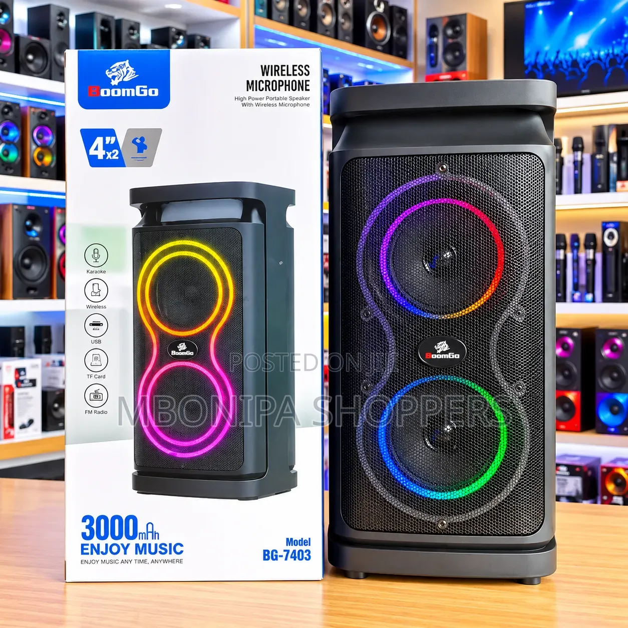 BoomGo BG-7403 Wireless Bluetooth Speaker With RGB Lights – 3000mAh