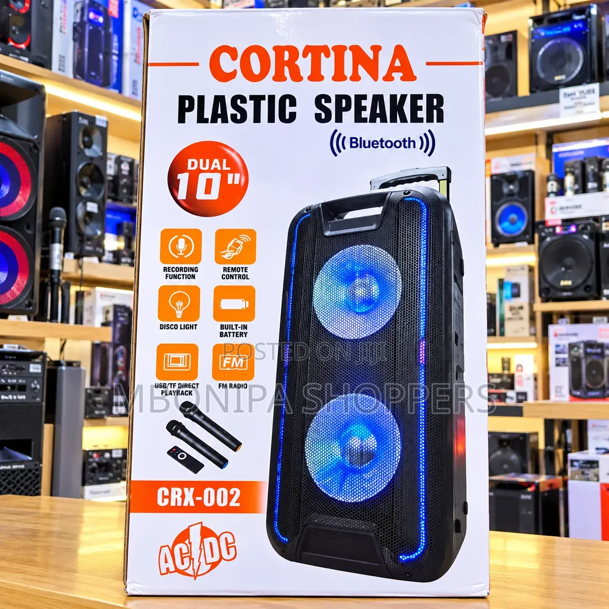 CORTINA CRX-002 Dual 10" Bluetooth Portable Speaker With LED Lights