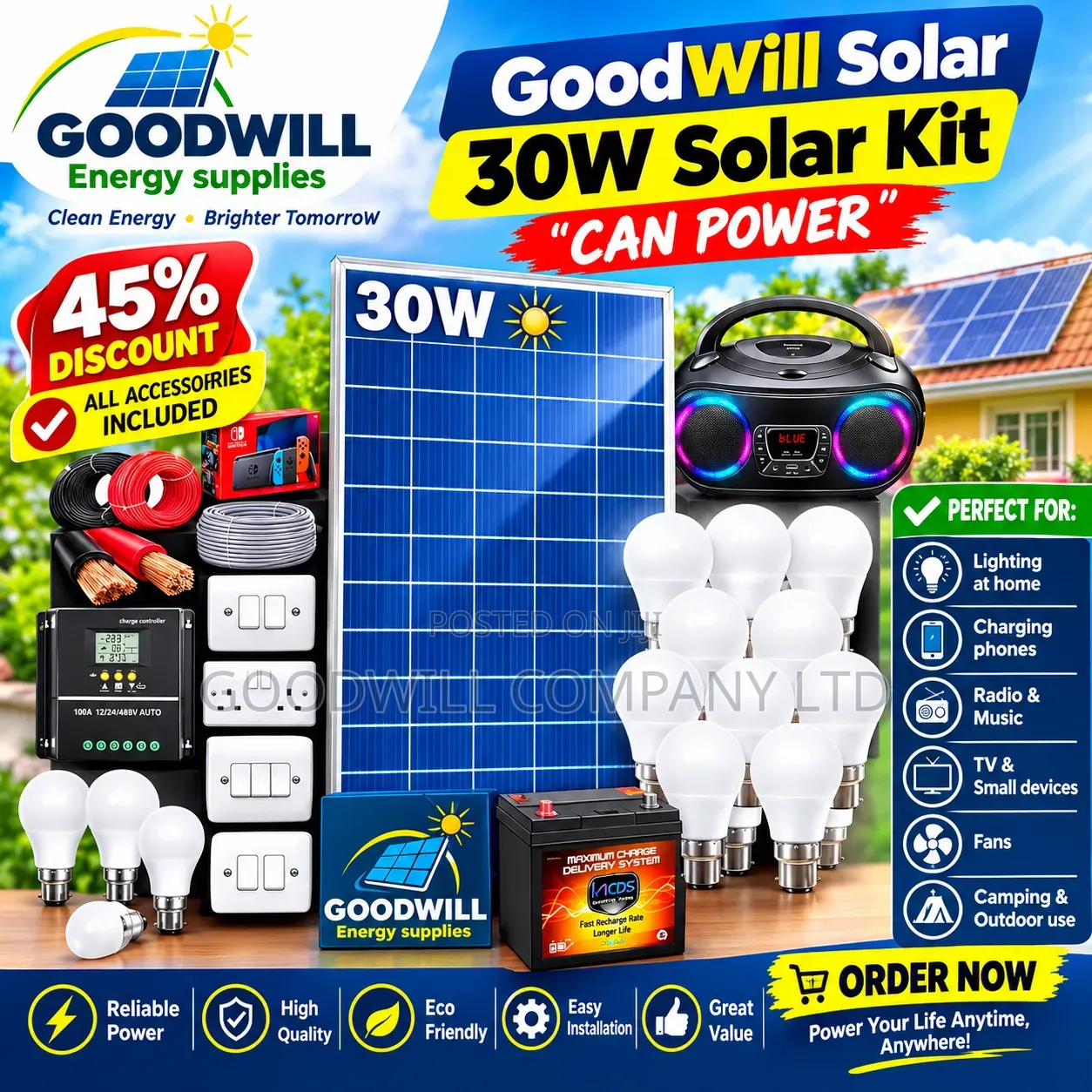 30w Home Power Solar Kit Full System