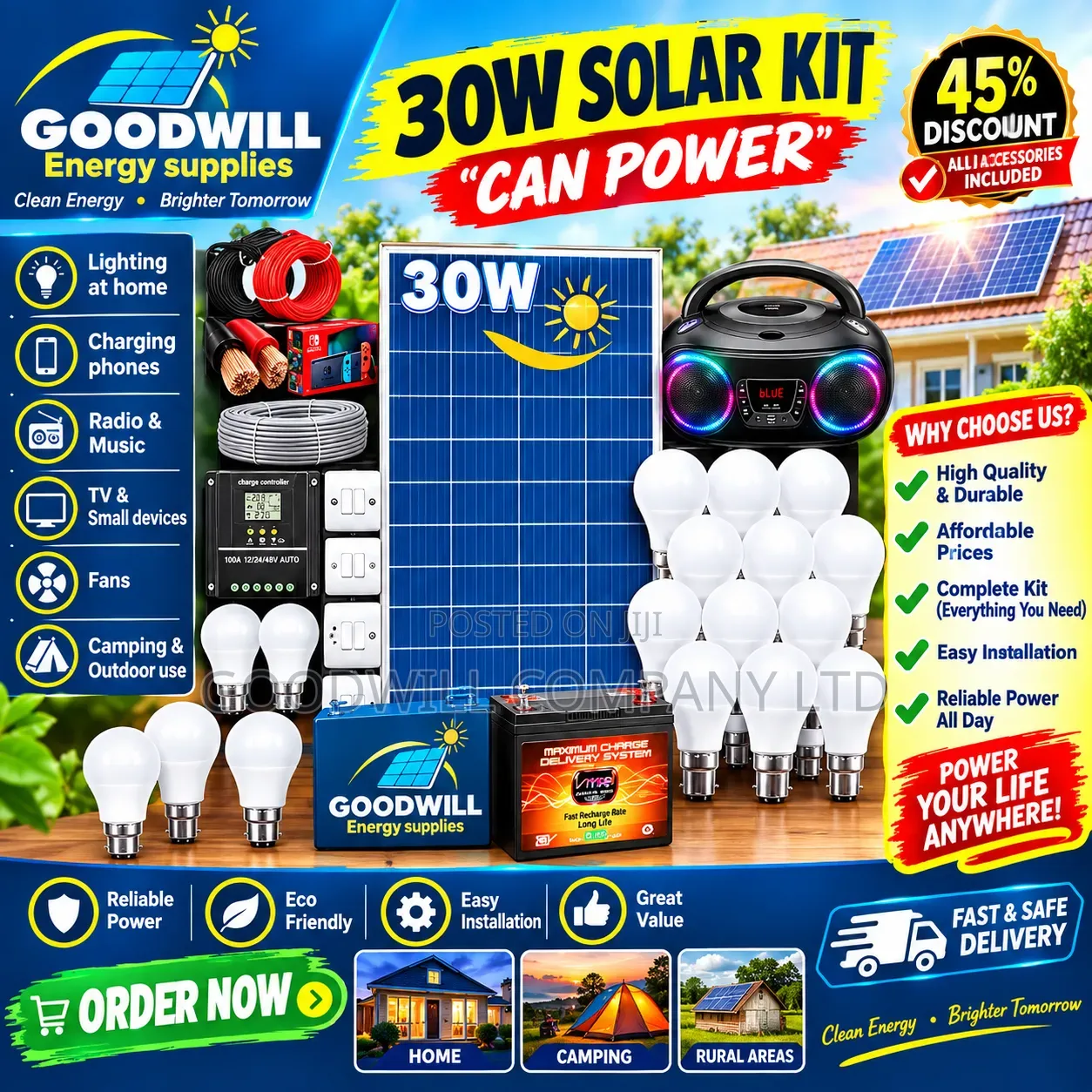 30w Home Power Solar Kit Full System