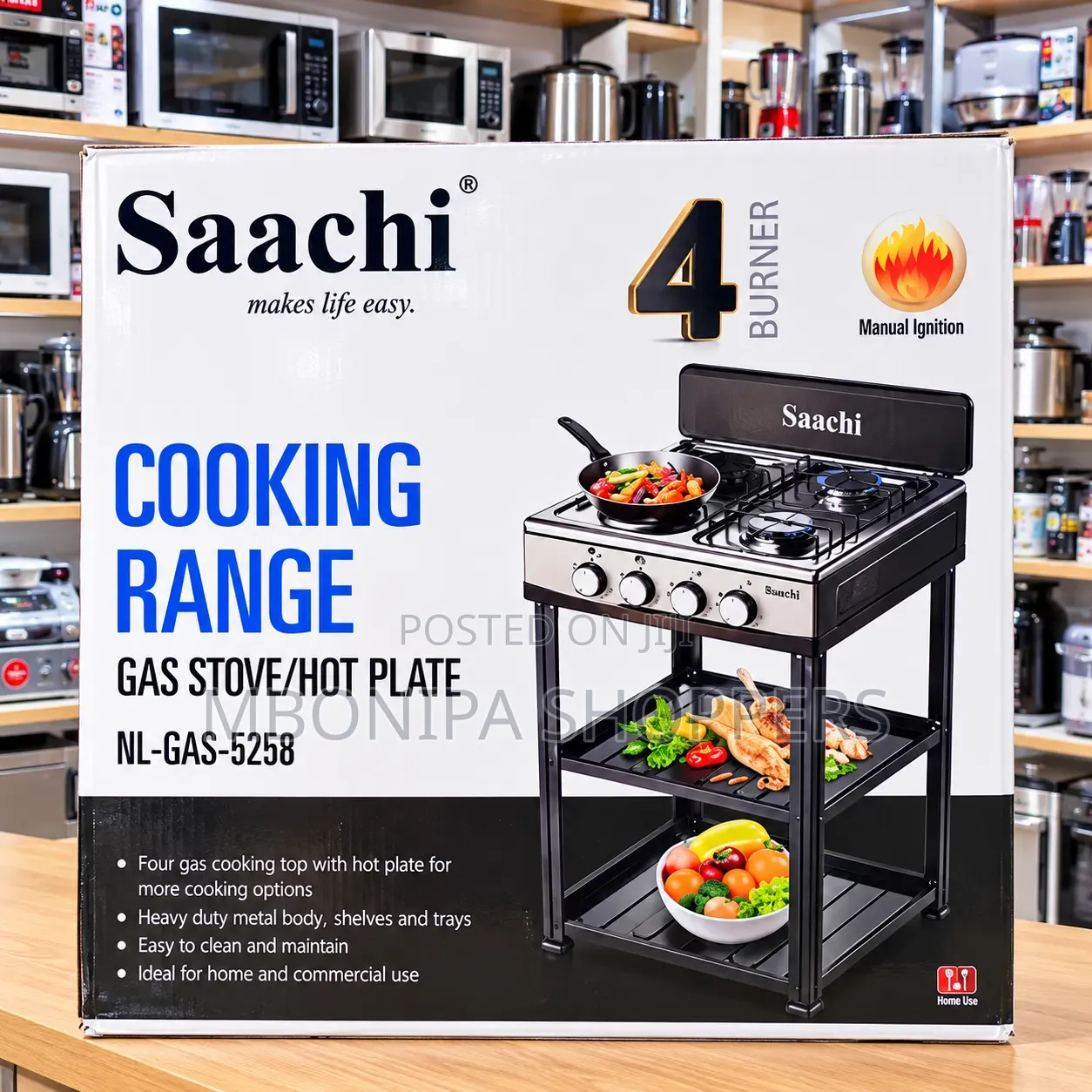 Saachi 4-Burner Gas Cooking Range With Hot Plate – NL-GAS-5258