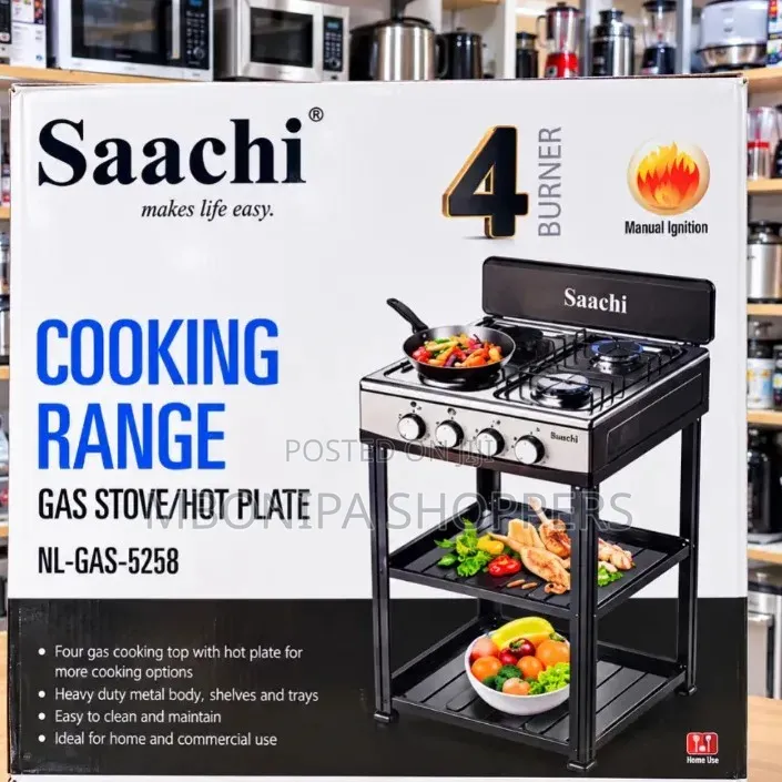 Saachi 4-Burner Gas Cooking Range With Hot Plate – NL-GAS-5258