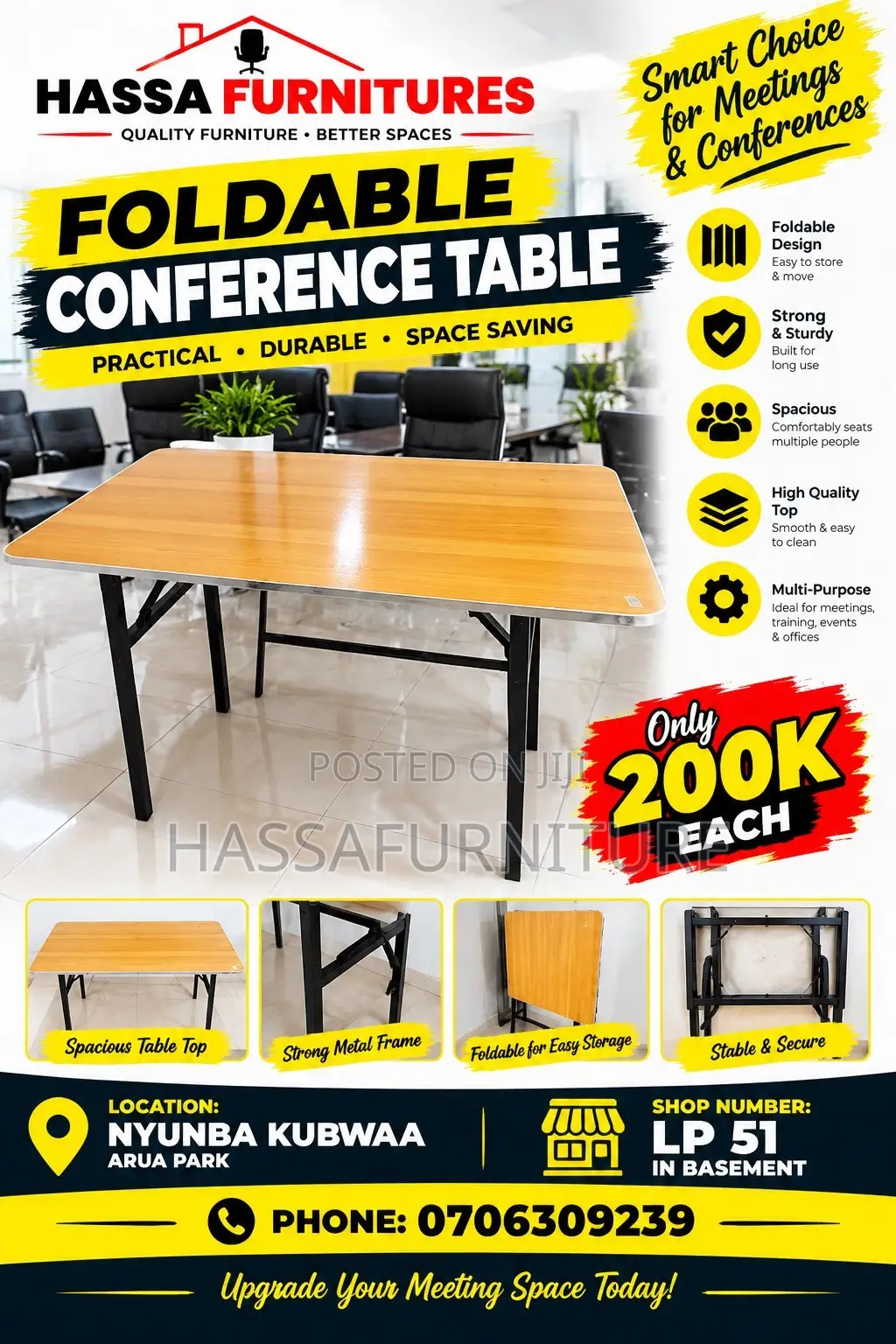 Foldable Conference Table Wooden