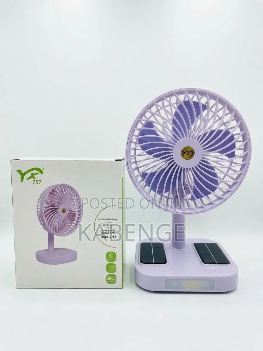 YX 757 Rechargeable Solar Desk Fan With Dual Solar Panels & LED Ligh