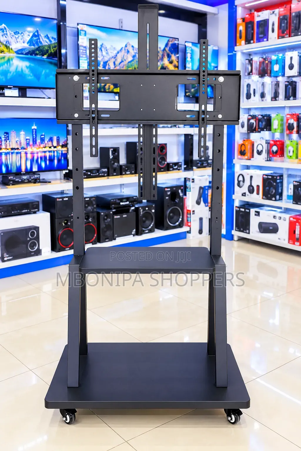 Heavy-Duty Mobile TV Stand With Adjustable TV Mount & Wheels