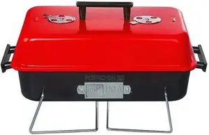 Portable Red-and-Black Briefcase-Style Charcoal Barbecue Grill