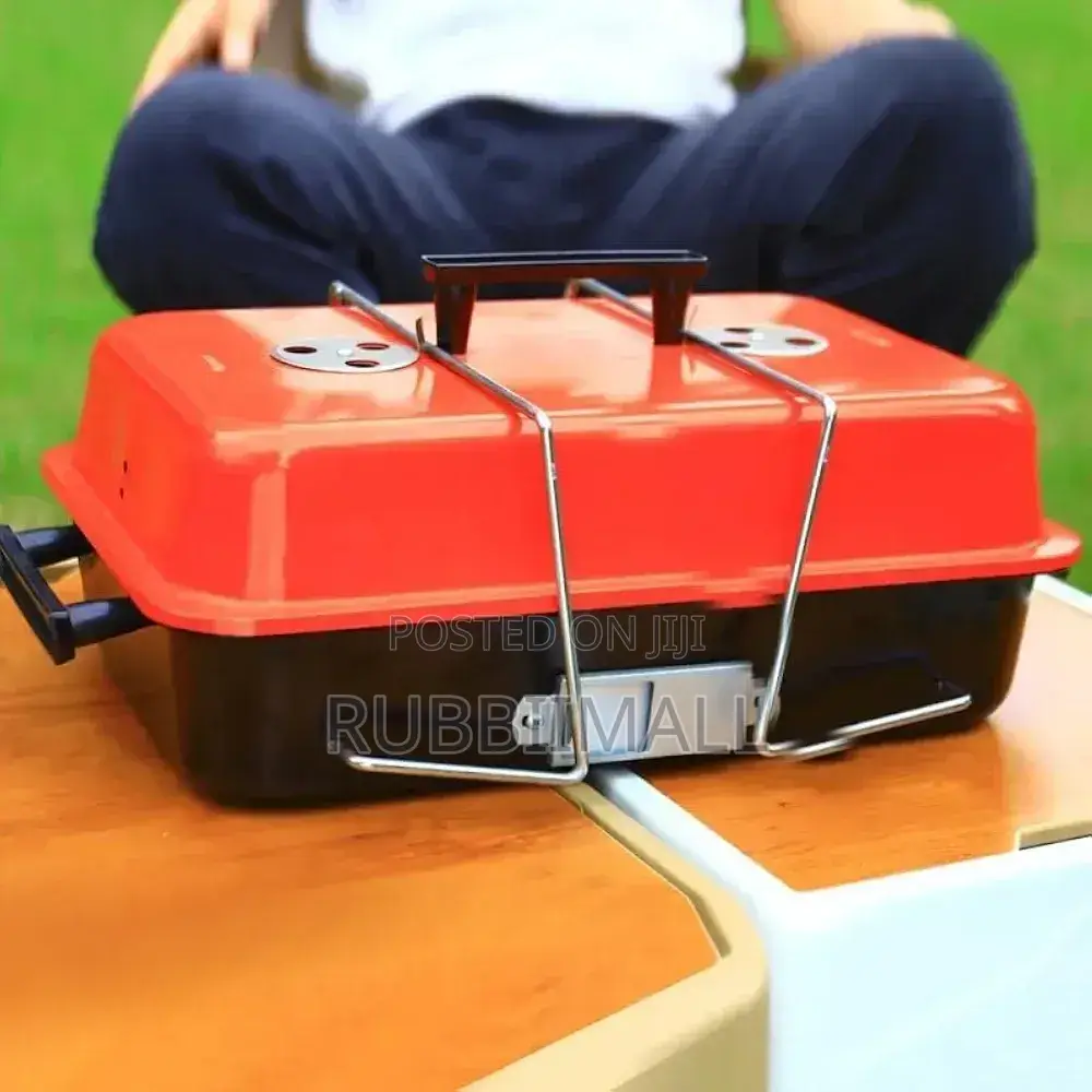 Portable Red-and-Black Briefcase-Style Charcoal Barbecue Grill